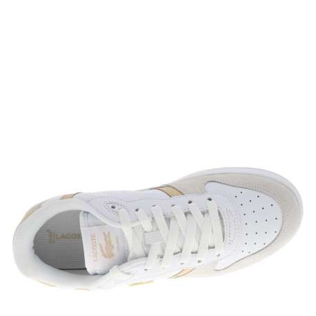 Tennis blanches en cuir à talon plat avec des lacets et logo marron - Image 4