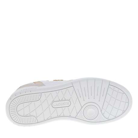 Tennis blanches en cuir à talon plat avec des lacets et logo marron - Image 5