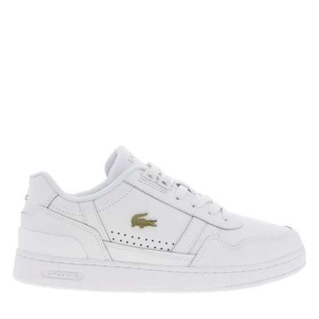 Baskets basses tennis en cuir blanches avec lacets plats et logos dorés - Image 2