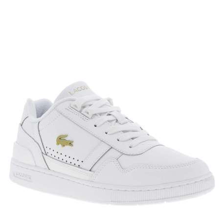 Baskets basses tennis en cuir blanches avec lacets plats et logos dorés - Image 3