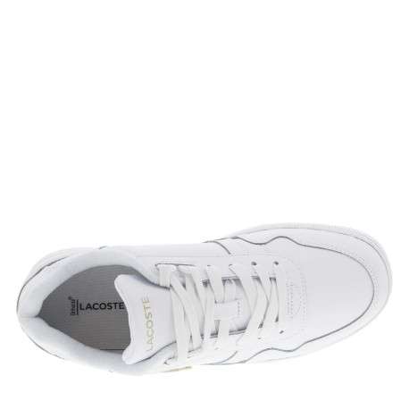 Baskets basses tennis en cuir blanches avec lacets plats et logos dorés - Image 4