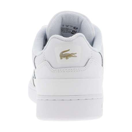 Baskets basses tennis en cuir blanches avec lacets plats et logos dorés - Image 6