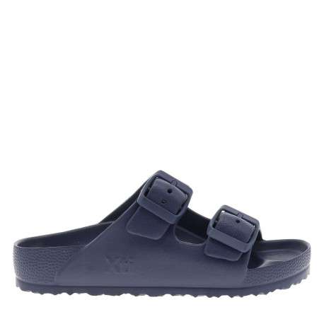 Mules bleu marine avec un talon plat et deux boucle à ardillon - Image 2