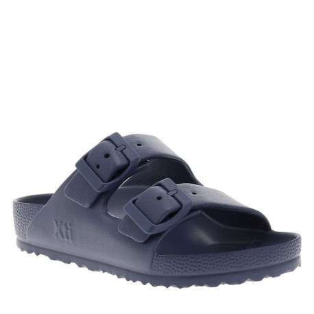 Mules bleu marine avec un talon plat et deux boucle à ardillon - Image 3