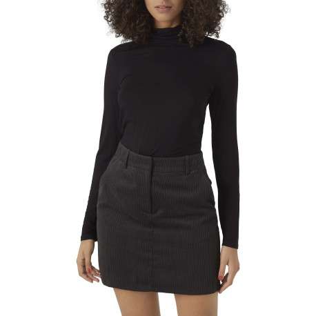 T-shirt noir uni avec un col montant et des manches longues - Image 3