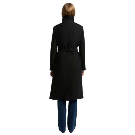Manteau noir uni à coupe longue avec un col montant et des boutons - Image 3