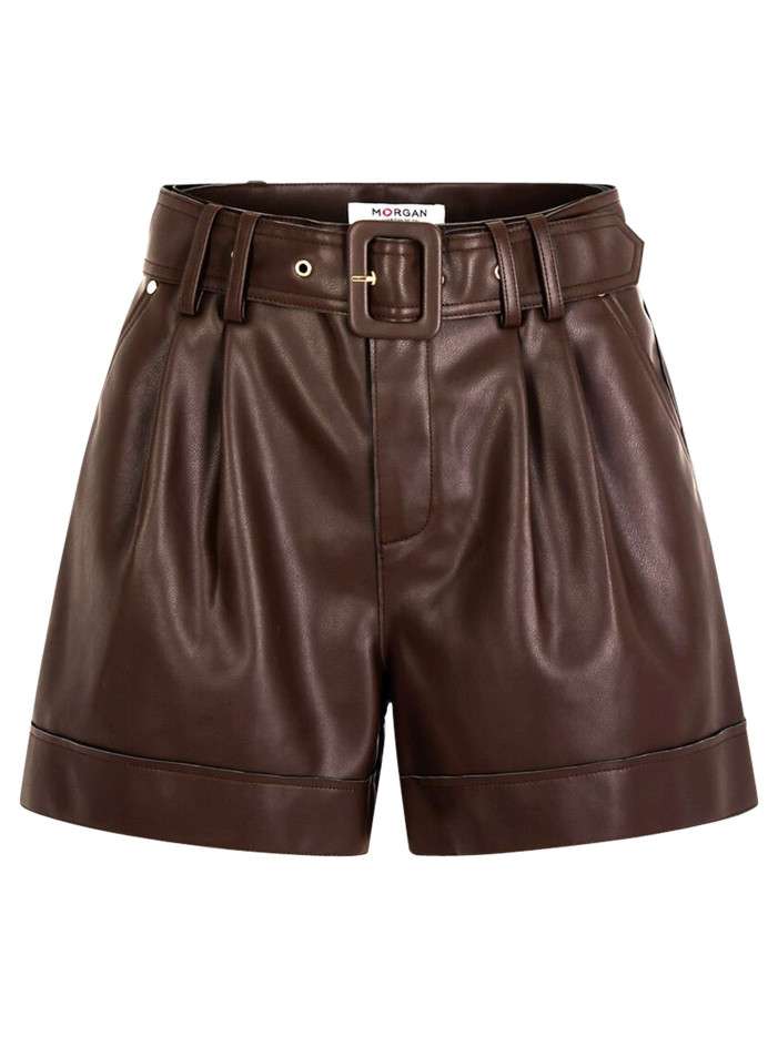 Short en simili cuir marron...