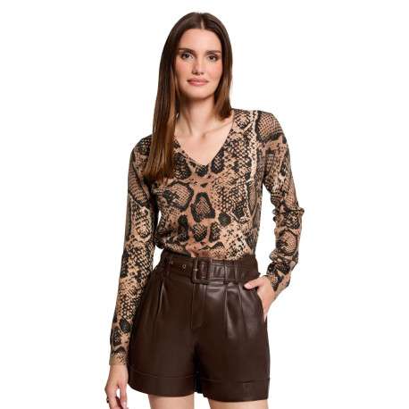 Short en simili cuir marron uni à coupe droite avec une ceinture - Image 4