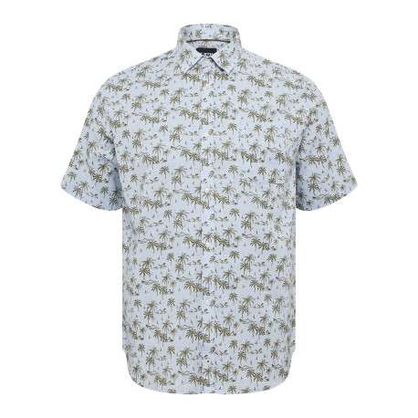 Chemise en coton et lin mélangé bleue ciel à motifs avec une coupe regular fit