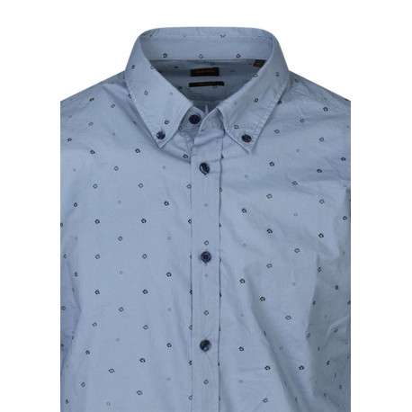 Chemise en coton bleue à motifs avec une coupe droite et un col américain - Image 3