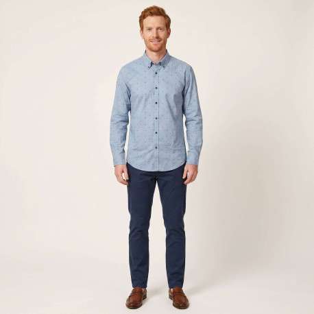 Chemise en coton bleue à motifs avec une coupe droite et un col américain - Image 4