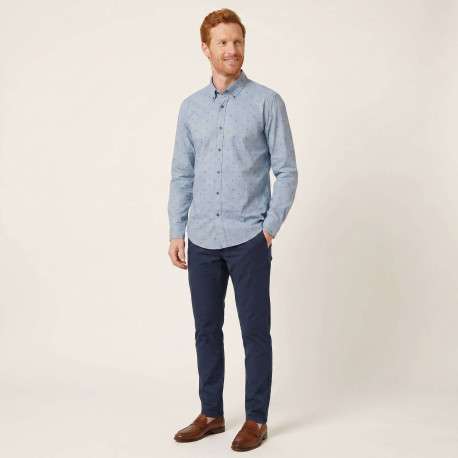 Chemise en coton bleue à motifs avec une coupe droite et un col américain - Image 5