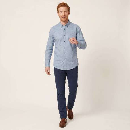 Chemise en coton bleue à motifs avec une coupe droite et un col américain - Image 6