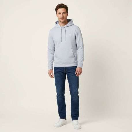 Sweat en coton bleu clair uni avec une coupe droite et un col à capuche - Image 4