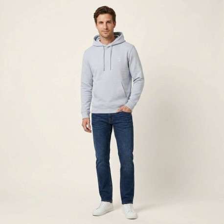 Sweat en coton bleu clair uni avec une coupe droite et un col à capuche - Image 5