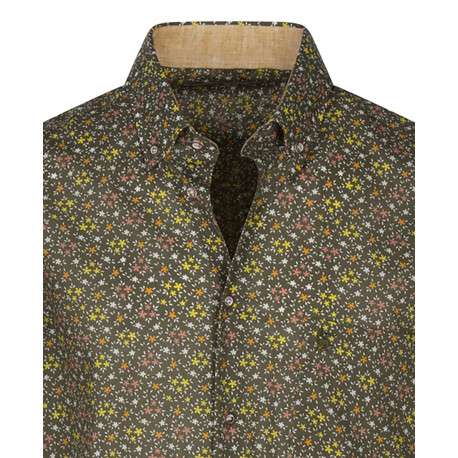 Chemise en coton kaki avec une coupe regular fit et un imprimé fleuri - Image 3