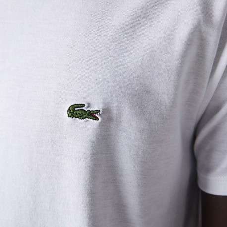T-shirt en coton blanc uni avec une coupe droite et un col rond - Image 11