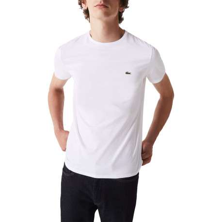 T-shirt en coton blanc uni avec une coupe droite et un col rond - Image 2