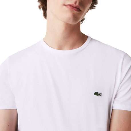 T-shirt en coton blanc uni avec une coupe droite et un col rond - Image 8