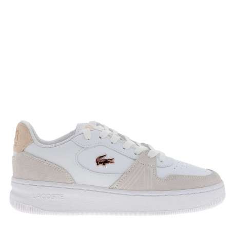 Tennis en cuir blanches à talon plat avec des lacets et logo rose - Image 2