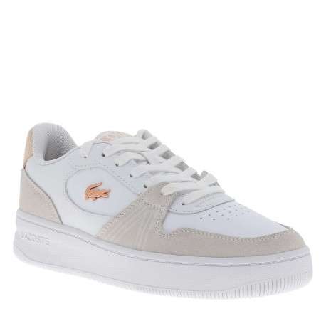 Tennis en cuir blanches à talon plat avec des lacets et logo rose - Image 3