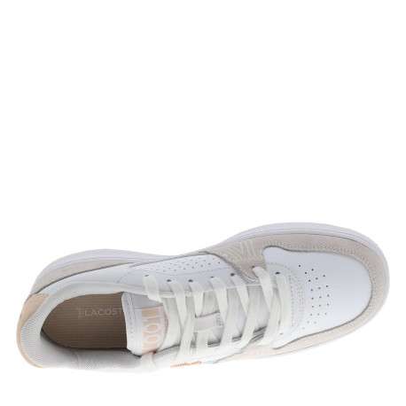 Tennis en cuir blanches à talon plat avec des lacets et logo rose - Image 4