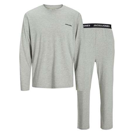 Pyjama Long en coton gris uni avec un col rond et une coupe fermée - Image 3