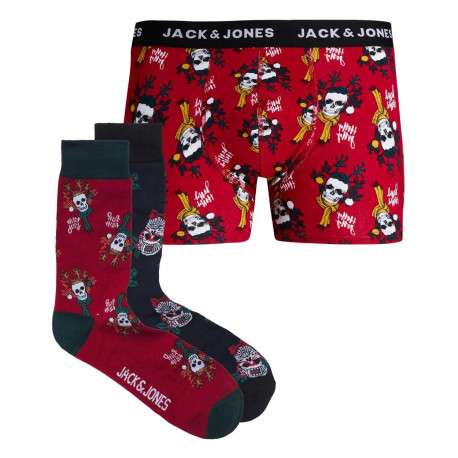 Coffret de chaussettes et boxer JACJOUL rouges en coton avec imprimé Noël