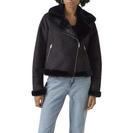 Veste noir uni à coupe droite avec un col à rabats et des manches longues - Image 2