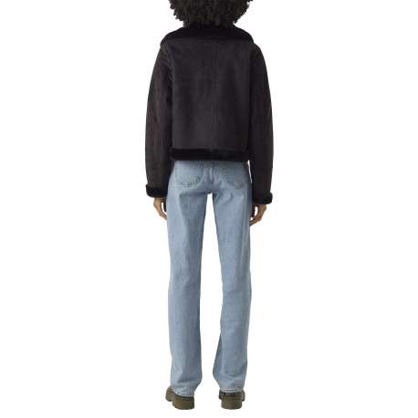 Veste noir uni à coupe droite avec un col à rabats et des manches longues - Image 3