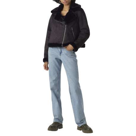 Veste noir uni à coupe droite avec un col à rabats et des manches longues - Image 4