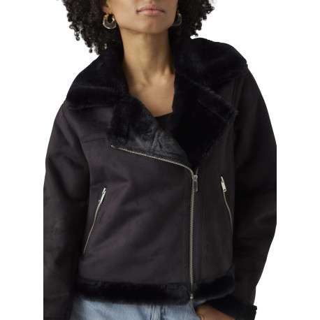 Veste noir uni à coupe droite avec un col à rabats et des manches longues - Image 5