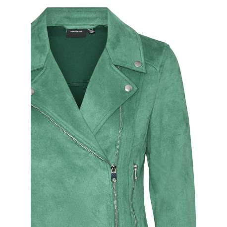 Veste perfecto verte unie à coupe ajustée avec un col motard et manches longues - Image 2
