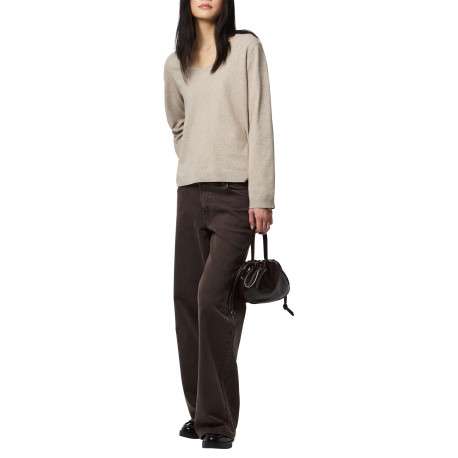 Pull beige uni avec une coupe droite et des manches longues - Image 3
