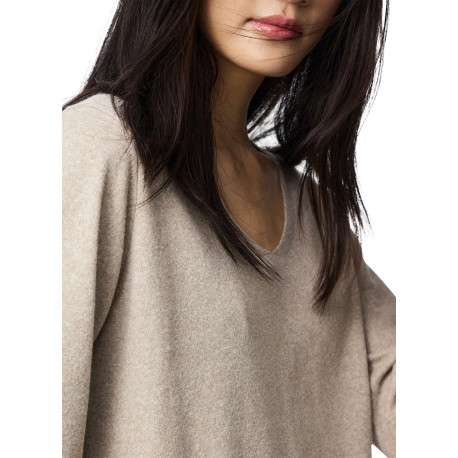 Pull beige uni avec une coupe droite et des manches longues - Image 4
