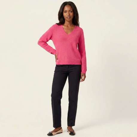Pull fuchsia uni avec une coupe droite et des manches longues - Image 5