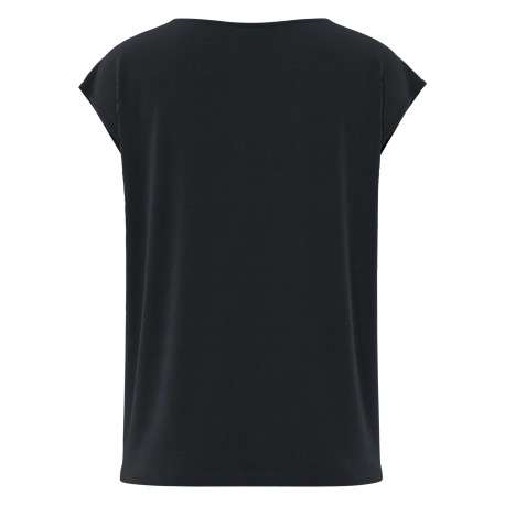 T-shirt noir uni avec une coupe droite et un col V en dentelle - Image 2