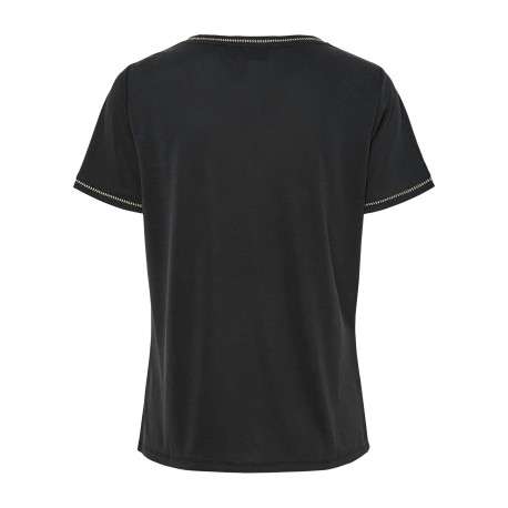 T-shirt noir à coupe droite pourvu d'un col v et de manches courtes - Image 2