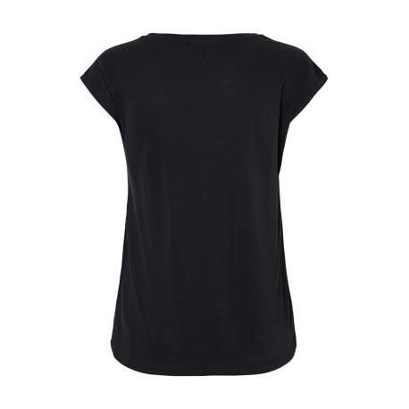 T-shirt femme noir uni avec une coupe droite un col en V et des manches courtes - Image 2