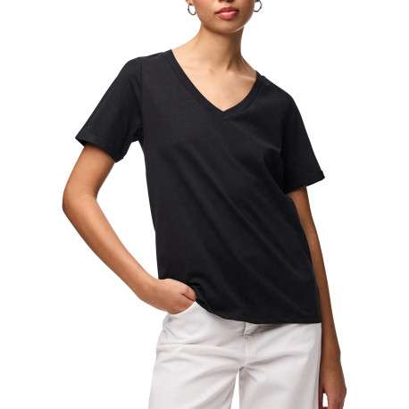 T-shirt en coton biologique noir uni avec une coupe droite et un col V