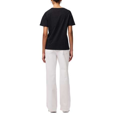 T-shirt en coton biologique noir uni avec une coupe droite et un col V - Image 2