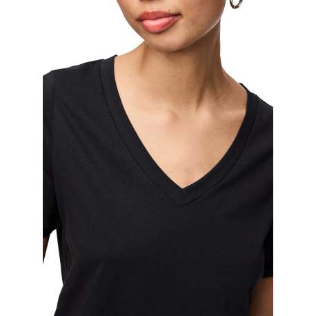 T-shirt en coton biologique noir uni avec une coupe droite et un col V - Image 4
