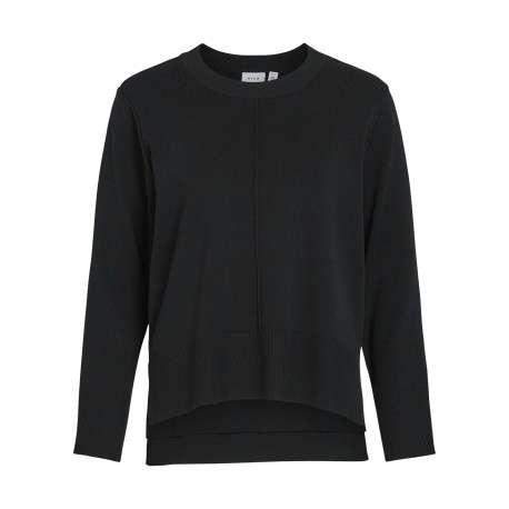 Pull noir en maille tricotée pourvu d'un col rond et de manches longues