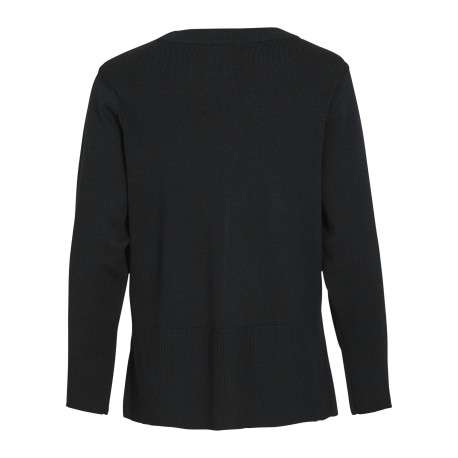 Pull noir en maille tricotée pourvu d'un col rond et de manches longues - Image 2