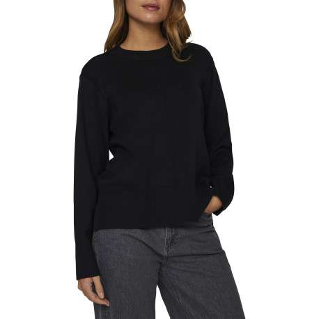 Pull noir en maille tricotée pourvu d'un col rond et de manches longues - Image 3