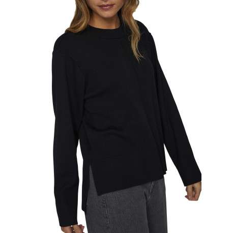 Pull noir en maille tricotée pourvu d'un col rond et de manches longues - Image 5
