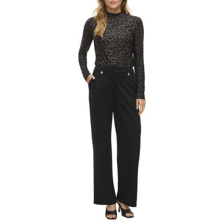Pantalon chino noir uni avec une coupe bootcut et boutons à l'avant - Image 2