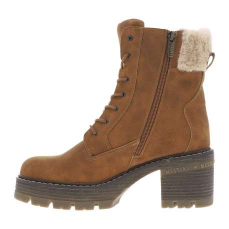 Bottines noisette à talon décroché moyen avec un zip et des lacets ronds
