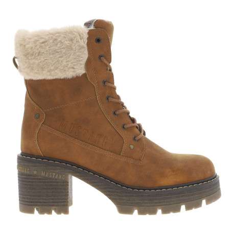 Bottines noisette à talon décroché moyen avec un zip et des lacets ronds - Image 2