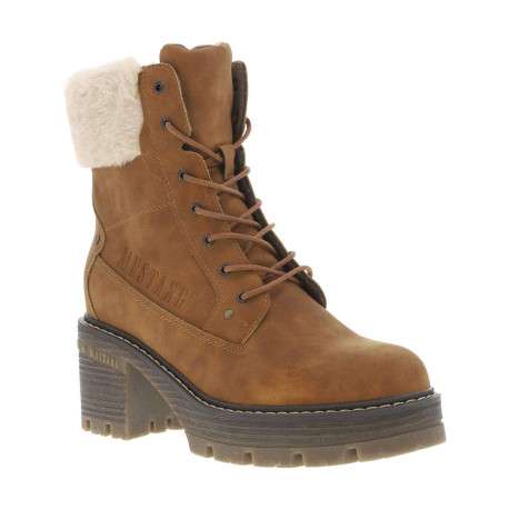 Bottines noisette à talon décroché moyen avec un zip et des lacets ronds - Image 3